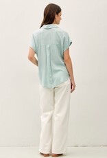 Miss Bliss BC Solid Short Sleeve Button Down Shirt- Seafoam