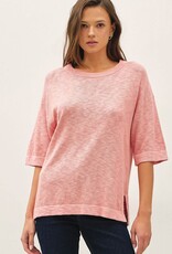 Miss Bliss BC Short Sleeve Cotton Slub Sweater Top- Rose