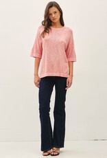 Miss Bliss BC Short Sleeve Cotton Slub Sweater Top- Rose