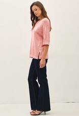 Miss Bliss BC Short Sleeve Cotton Slub Sweater Top- Rose