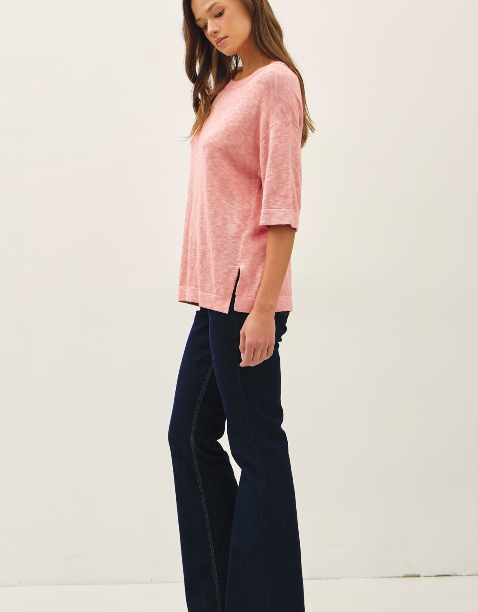 Miss Bliss BC Short Sleeve Cotton Slub Sweater Top- Rose