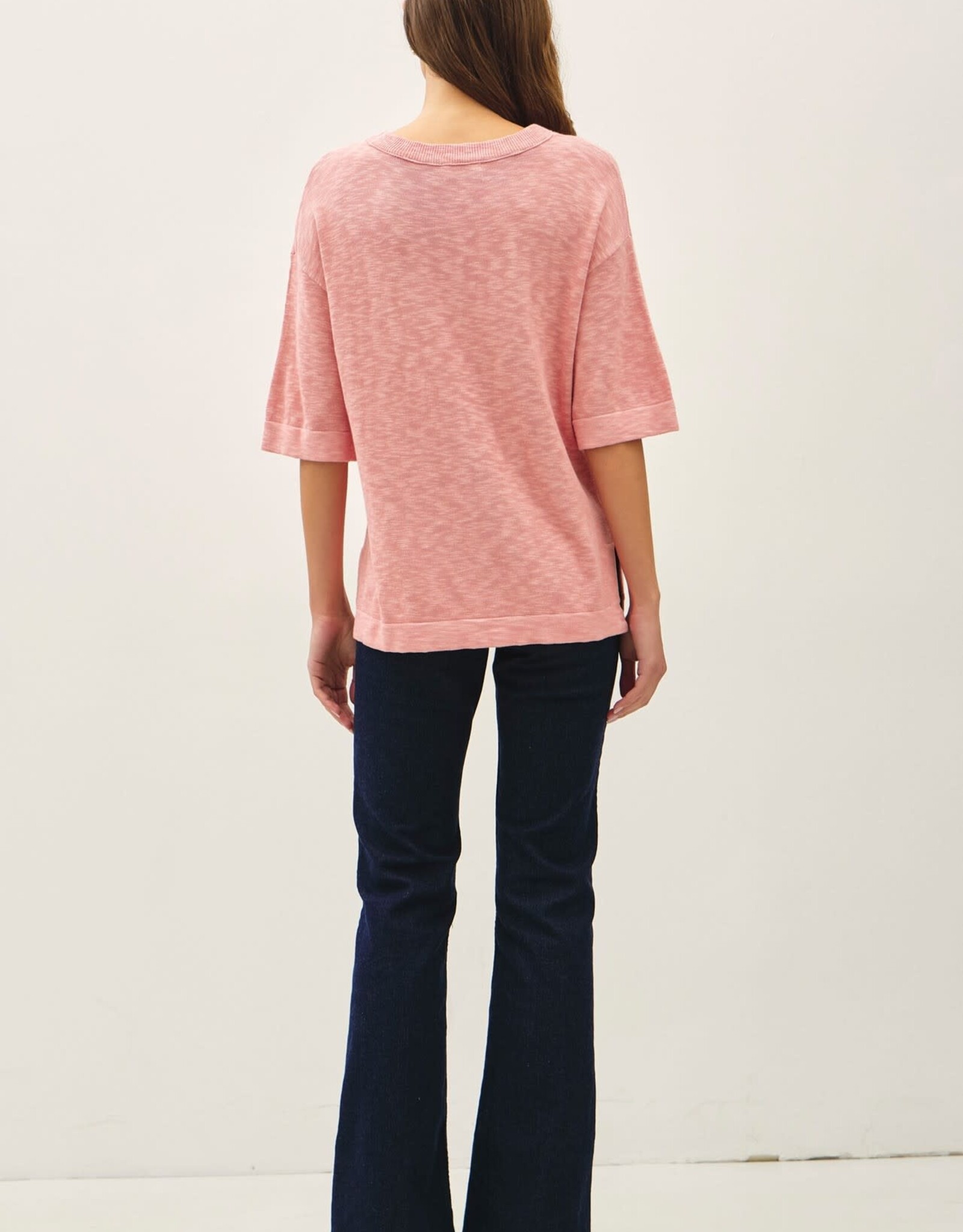 Miss Bliss BC Short Sleeve Cotton Slub Sweater Top- Rose