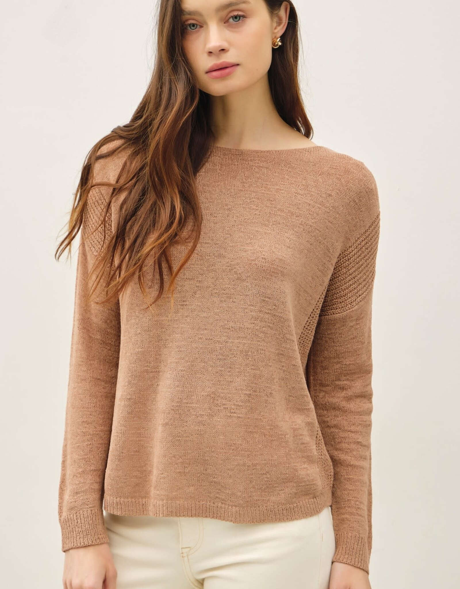 Miss Bliss BC Lightweight Drop Sdr Rib Knit Sweater Top- Coco