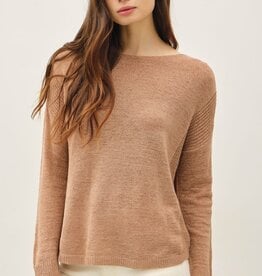 Miss Bliss Lightweight Rib Knit Sweater Top- Coco