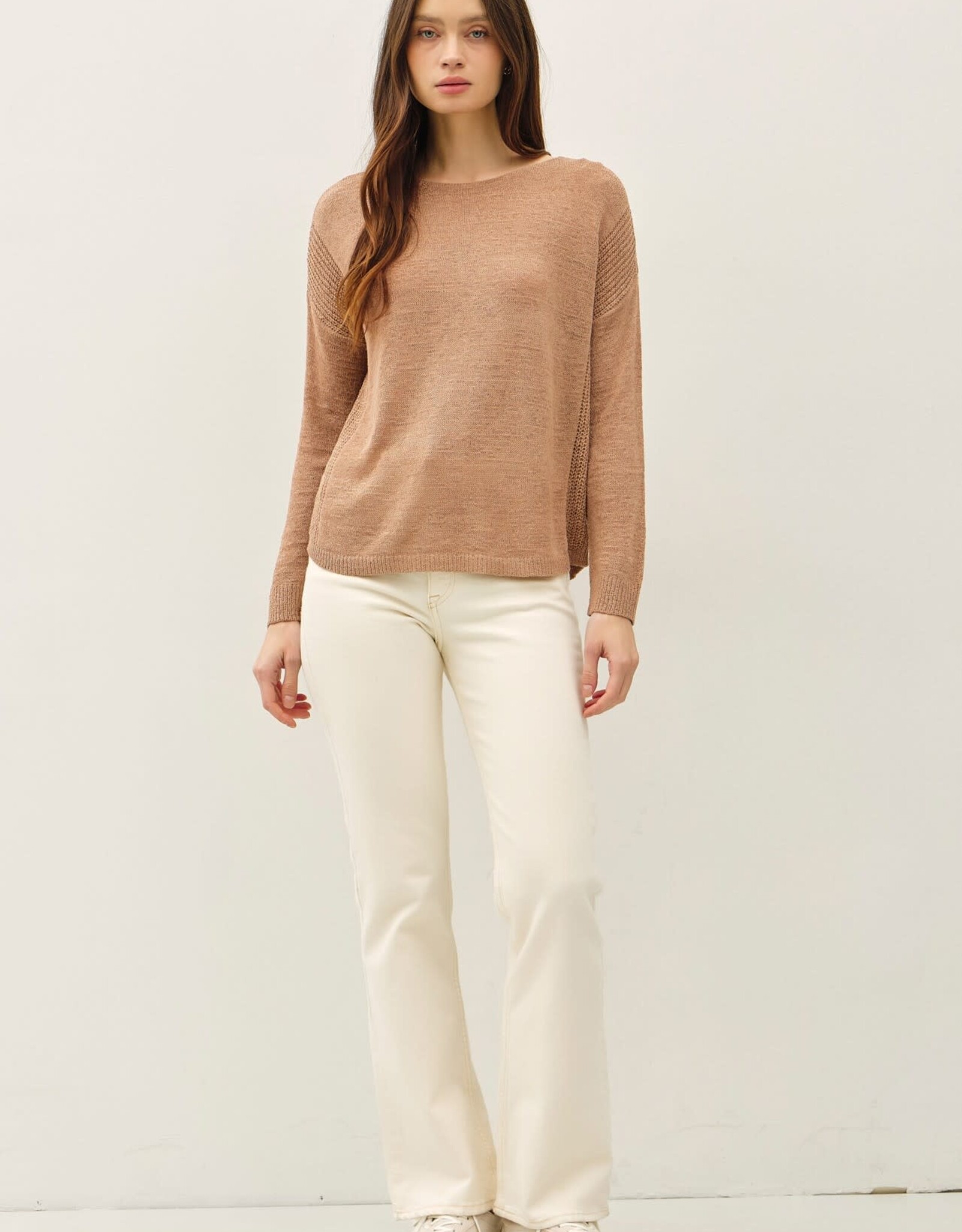 Miss Bliss BC Lightweight Drop Sdr Rib Knit Sweater Top- Coco