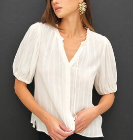 Miss Bliss Linen Blend Ruffle Blouse- White