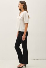 Miss Bliss BC Linen Blended Ruffle Trim Front Tie Blouse- White