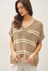 Miss Bliss BC Striped V-neck Sweater- Taupe