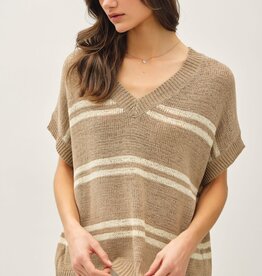 Miss Bliss Striped V-neck Sweater- Taupe