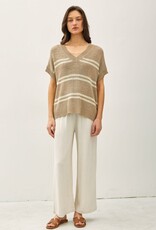 Miss Bliss BC Striped V-neck Sweater- Taupe
