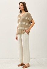Miss Bliss BC Striped V-neck Sweater- Taupe