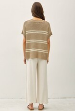Miss Bliss BC Striped V-neck Sweater- Taupe