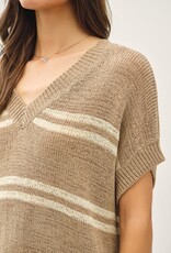 Miss Bliss BC Striped V-neck Sweater- Taupe