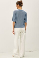 Miss Bliss BC Ribbed Knit Raglan Short Sleeve Sweater Top- Slate Blue