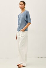 Miss Bliss BC Ribbed Knit Raglan Short Sleeve Sweater Top- Slate Blue