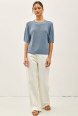 Miss Bliss BC Ribbed Knit Raglan Short Sleeve Sweater Top- Slate Blue