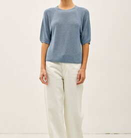 Miss Bliss Ribbed Knit Raglan Sweater Top- Slate Blue