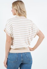 Miss Bliss Dream Striped Short Sleeved Polo Top-Taupe