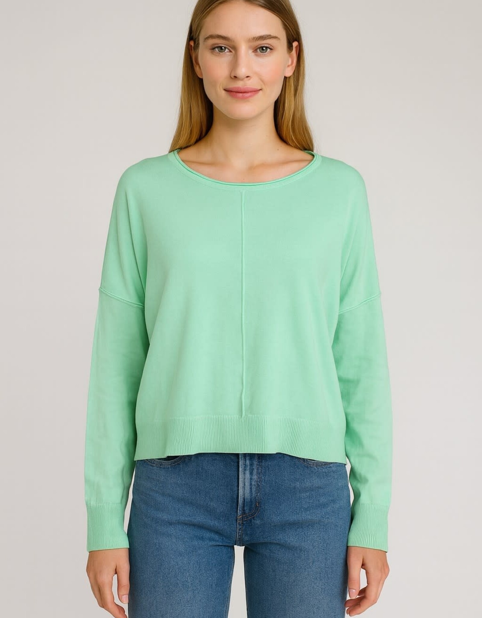 Miss Bliss Dream Seam Front Round Neck Pullover-Yucca