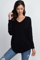 Miss Bliss Dream LS V Neck W/ Center Seam Detail- Black