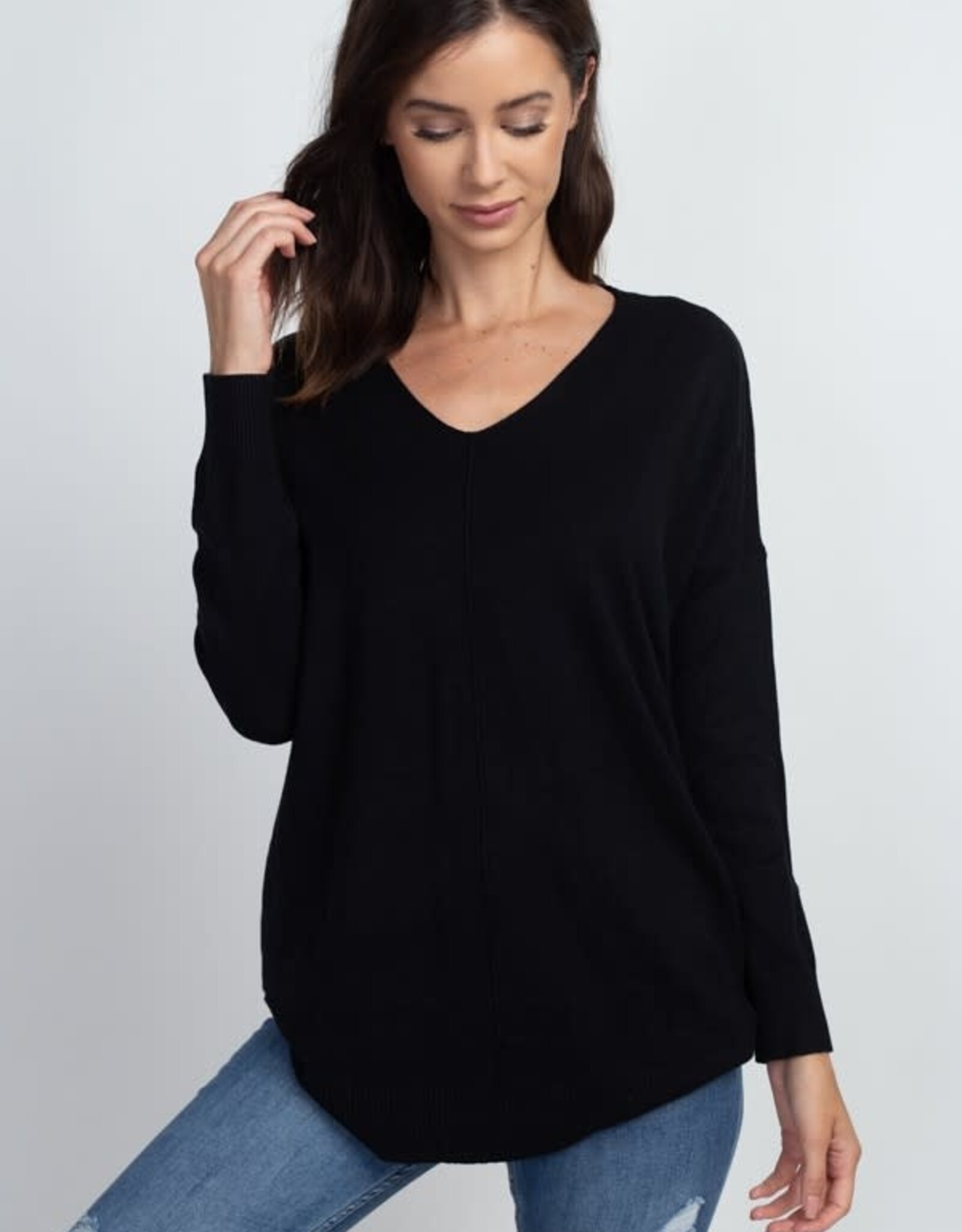 Miss Bliss Dream LS V Neck W/ Center Seam Detail- Black