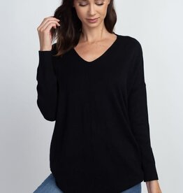 Miss Bliss Dream V-Neck Sweater Front Seam - Black
