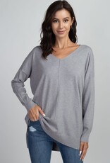 Miss Bliss Dream LS V Neck W/ Center Seam Detail- Heather Grey