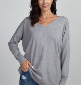 Miss Bliss Dream V-Neck Sweater Front Seam - Grey