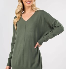 Miss Bliss Dream V-Neck Sweater Front Seam - Moss