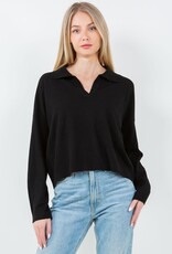 Miss Bliss Dream Collared Ls Top- Black