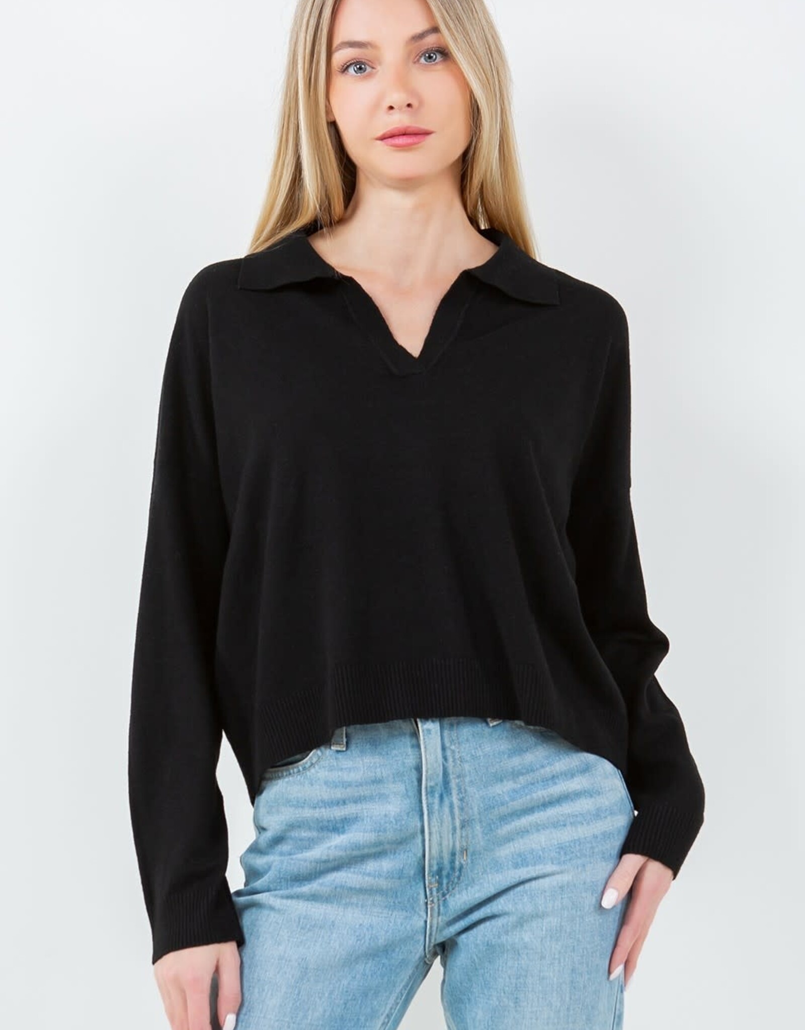Miss Bliss Dream Collared Ls Top- Black