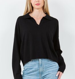 Miss Bliss Dream Collared Sweater Top- Black