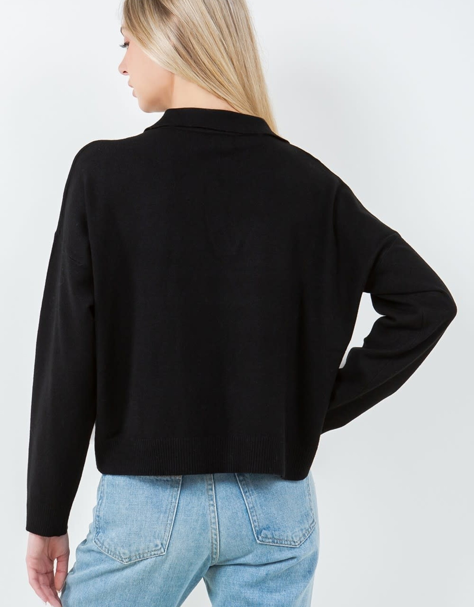 Miss Bliss Dream Collared Ls Top- Black