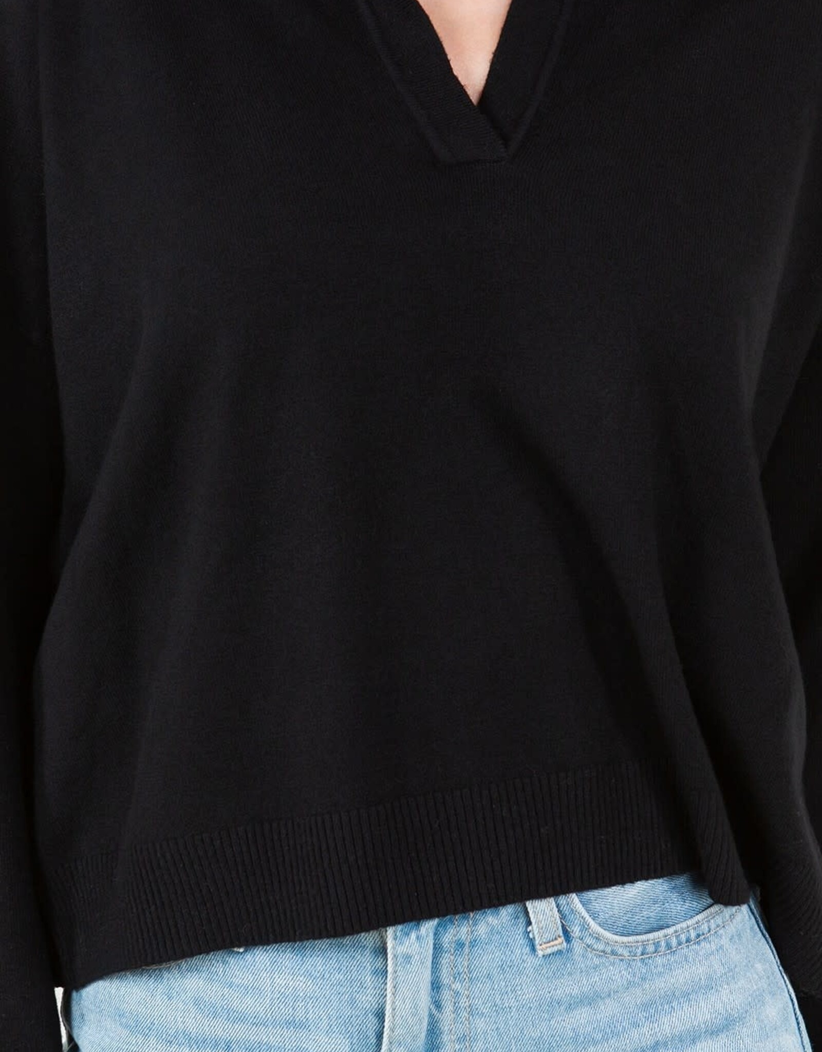 Miss Bliss Dream Collared Ls Top- Black