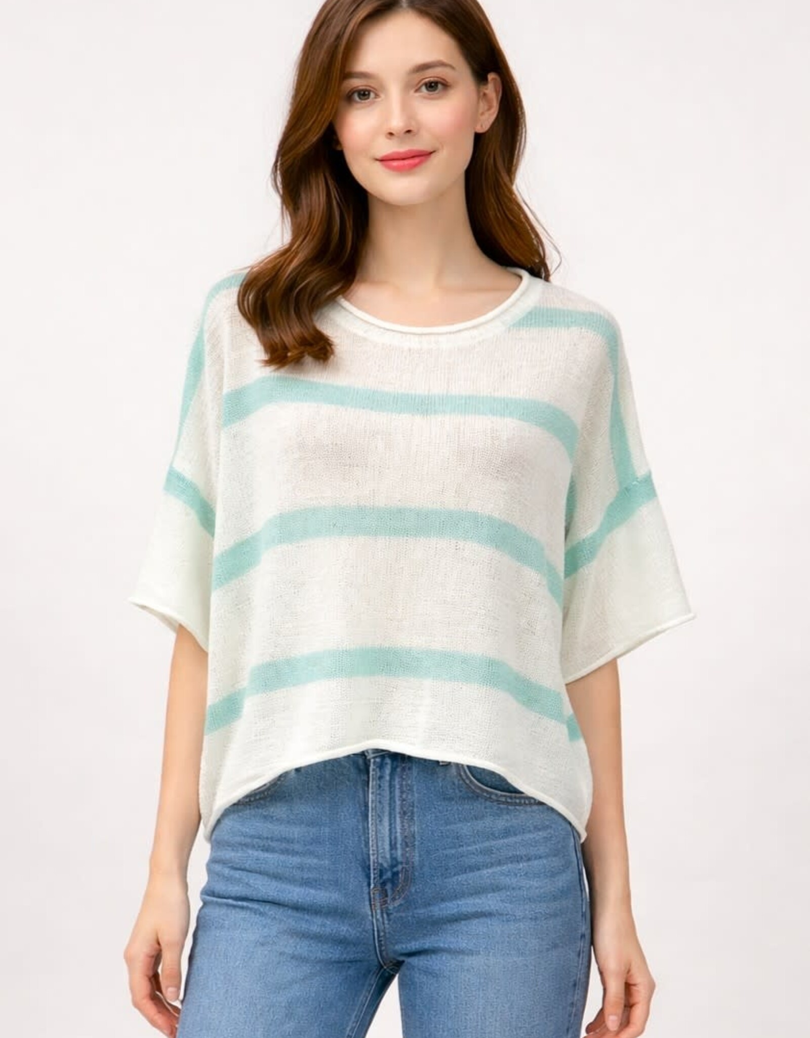 Miss Bliss Dream Airy Stripe Summer Knit Top-Mint