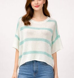 Miss Bliss Dream Airy Stripe Summer Knit Top-Mint