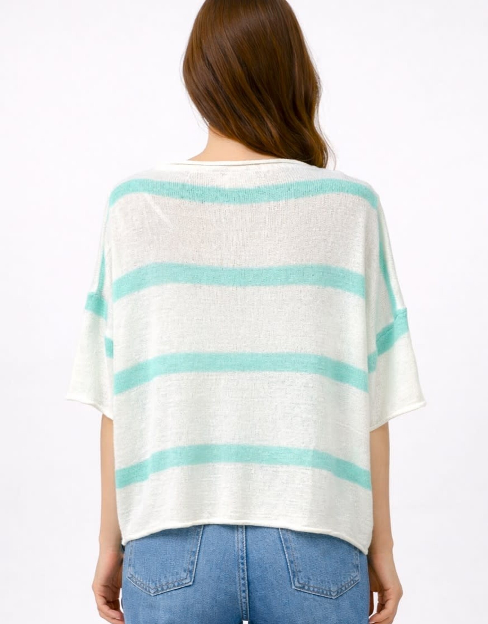 Miss Bliss Dream Airy Stripe Summer Knit Top-Mint