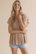 Miss Bliss Hap Notch Neck Raglan Yoke Blouse-Taupe