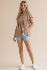 Miss Bliss Hap Notch Neck Raglan Yoke Blouse-Taupe