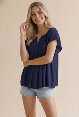 Miss Bliss Hap Notch Neck Raglan Yoke Blouse-Navy