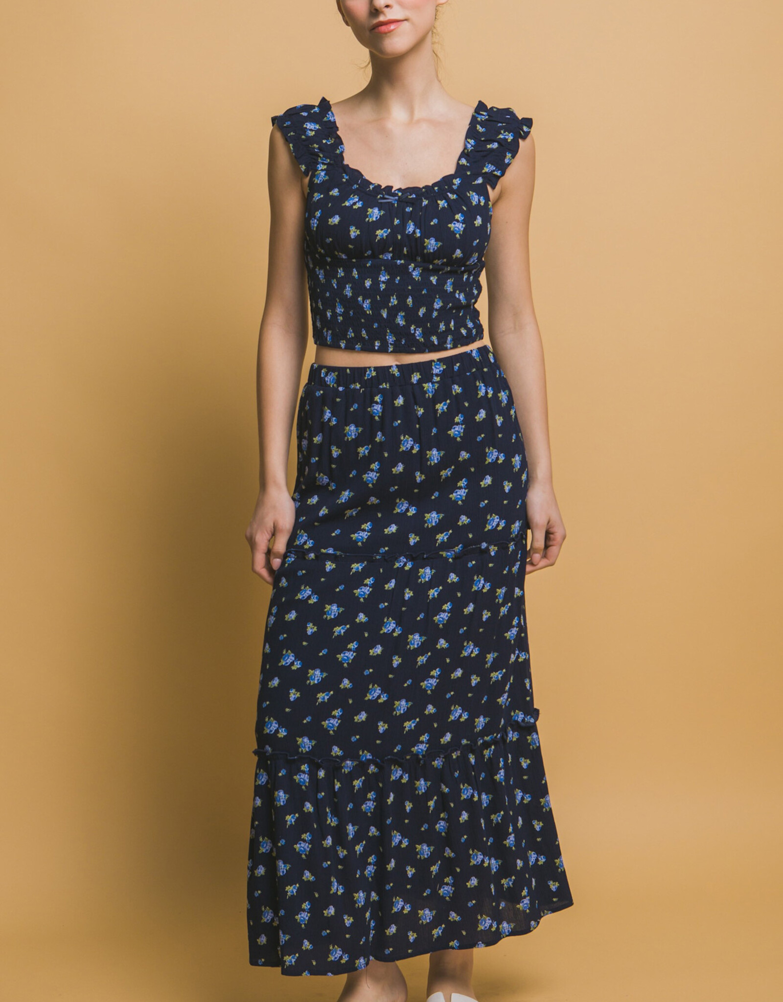 Miss Bliss LT Maxi Floral Skirt-Navy