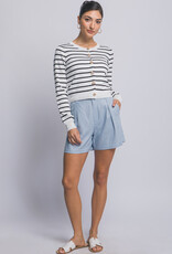 Miss Bliss LT Striped Cardigan W/Gold Floral Button-White