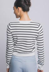 Miss Bliss LT Striped Cardigan W/Gold Floral Button-White