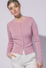 Miss Bliss LT Fitted Button Up Sweater Cardigan-Pink Stone