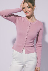 Miss Bliss LT Fitted Button Up Sweater Cardigan-Pink Stone