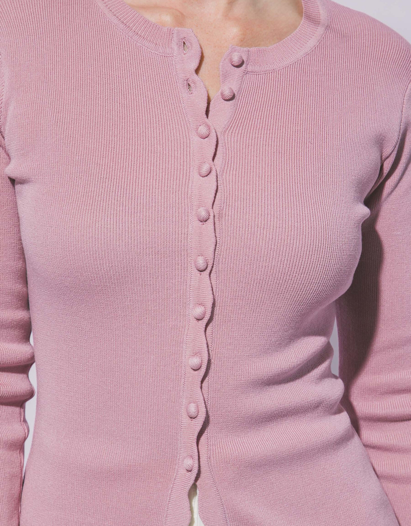 Miss Bliss LT Fitted Button Up Sweater Cardigan-Pink Stone