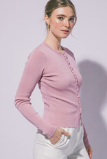 Miss Bliss LT Fitted Button Up Sweater Cardigan-Pink Stone