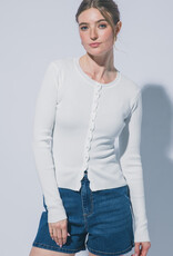 Miss Bliss LT Fitted Button Up Sweater Cardigan-White
