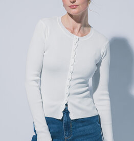 Miss Bliss Fitted Button Up Sweater Cardigan-White