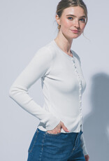 Miss Bliss LT Fitted Button Up Sweater Cardigan-White